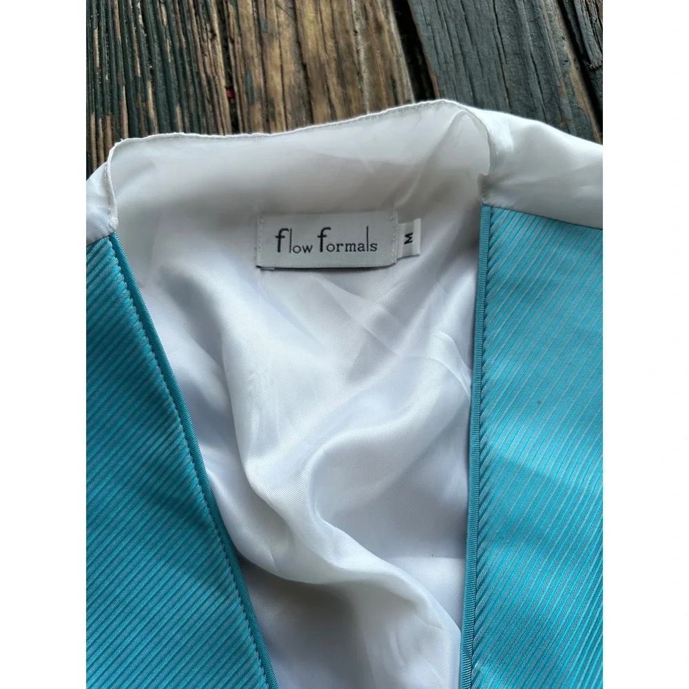 Flow Formals Mens Aqua Blue Ribbed Tuxedo Vest Formal Wedding Waistcoat Medium